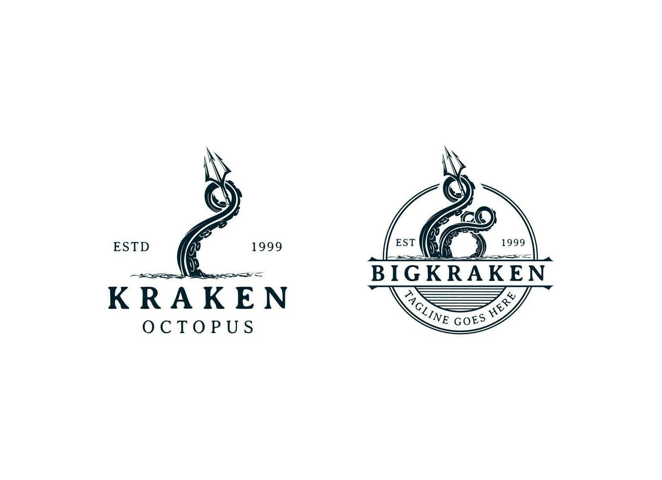 kraken poulpe trident branché ancien logo vecteur icône illustration