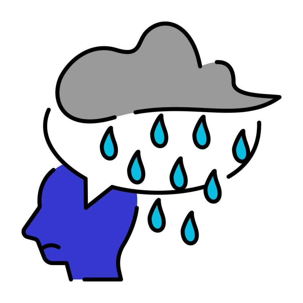 tristesse pluvieux nuage esprit mental santé griffonnage icône coloré contour bouton ensemble conception vecteur