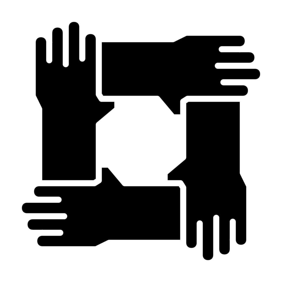 mains travail en équipe noir icône bouton logo communauté conception vecteur