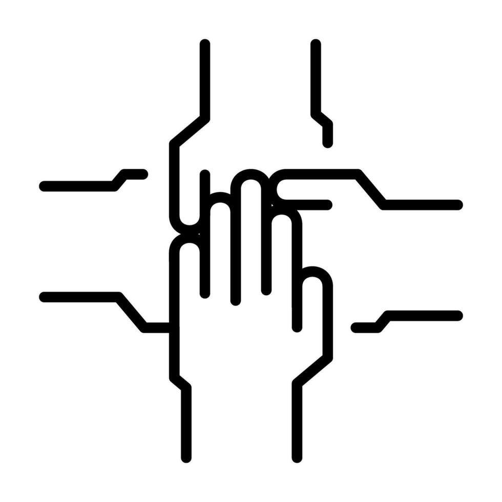 mains travail en équipe ensemble contour icône bouton logo communauté conception vecteur