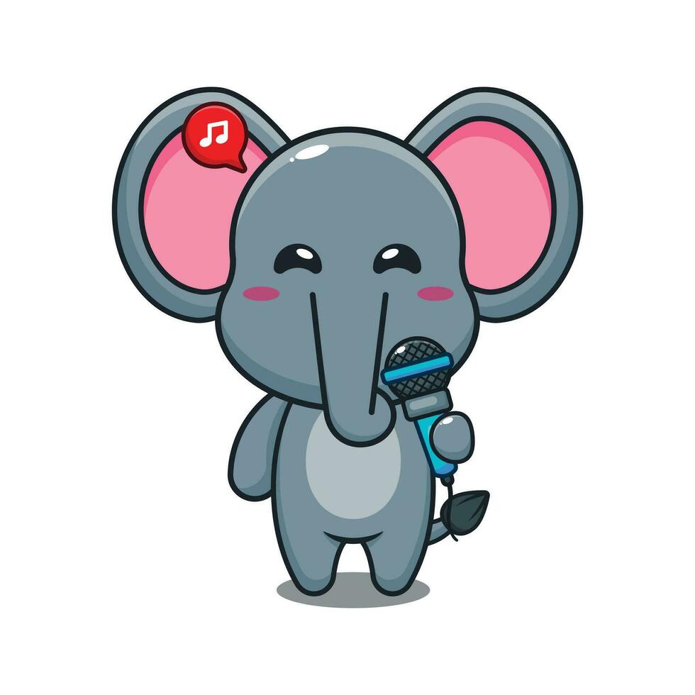 mignonne l'éléphant en portant microphone dessin animé vecteur illustration.