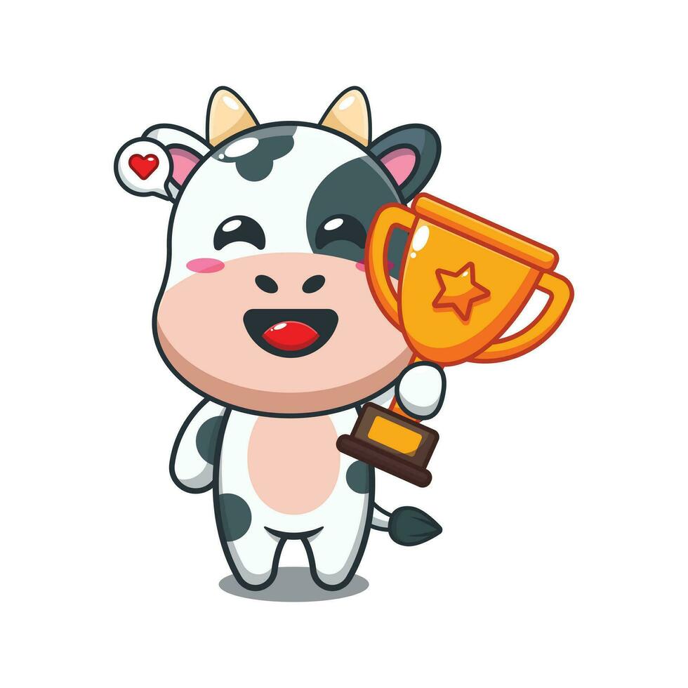 vache en portant or trophée tasse dessin animé vecteur illustration.
