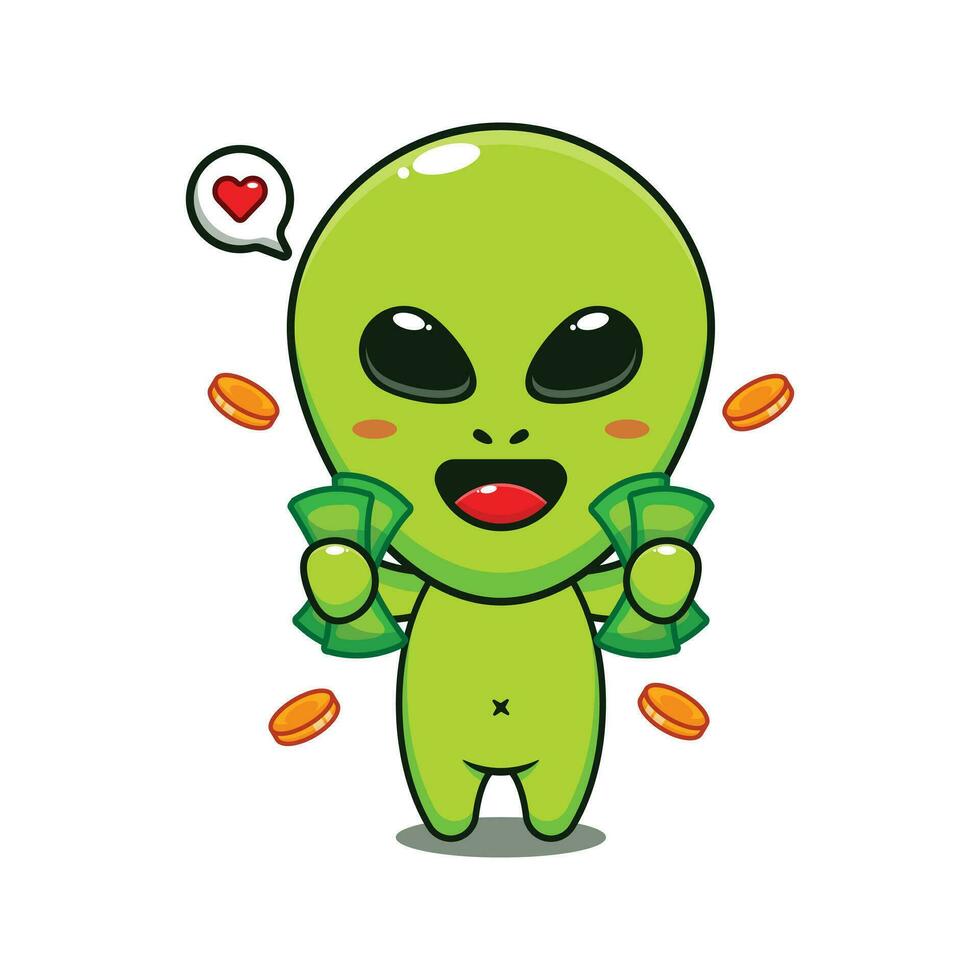 mignonne extraterrestre en portant argent dessin animé vecteur illustration.