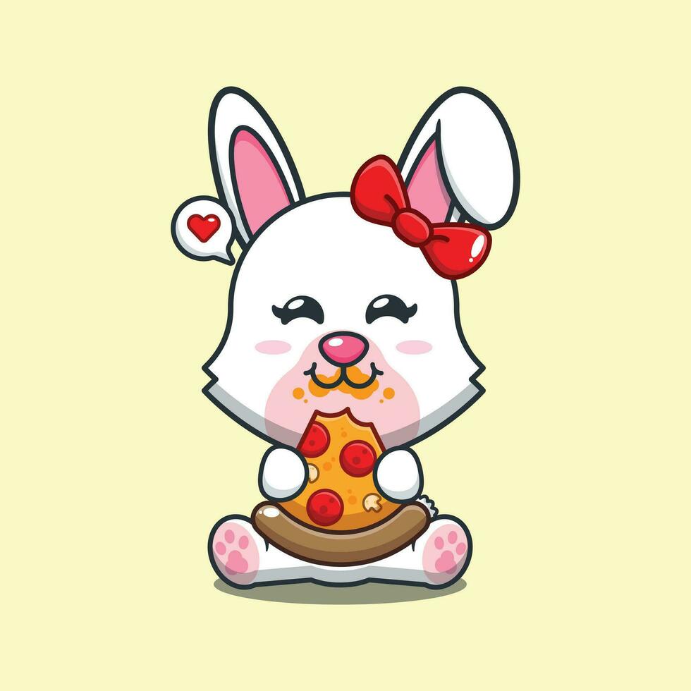 lapin en mangeant Pizza dessin animé vecteur illustration.