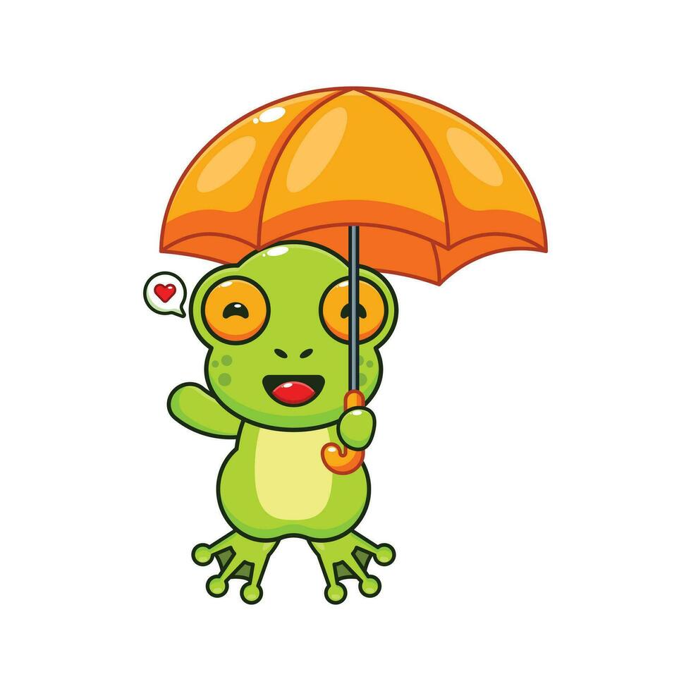 mignonne grenouille en portant parapluie dessin animé vecteur illustration.