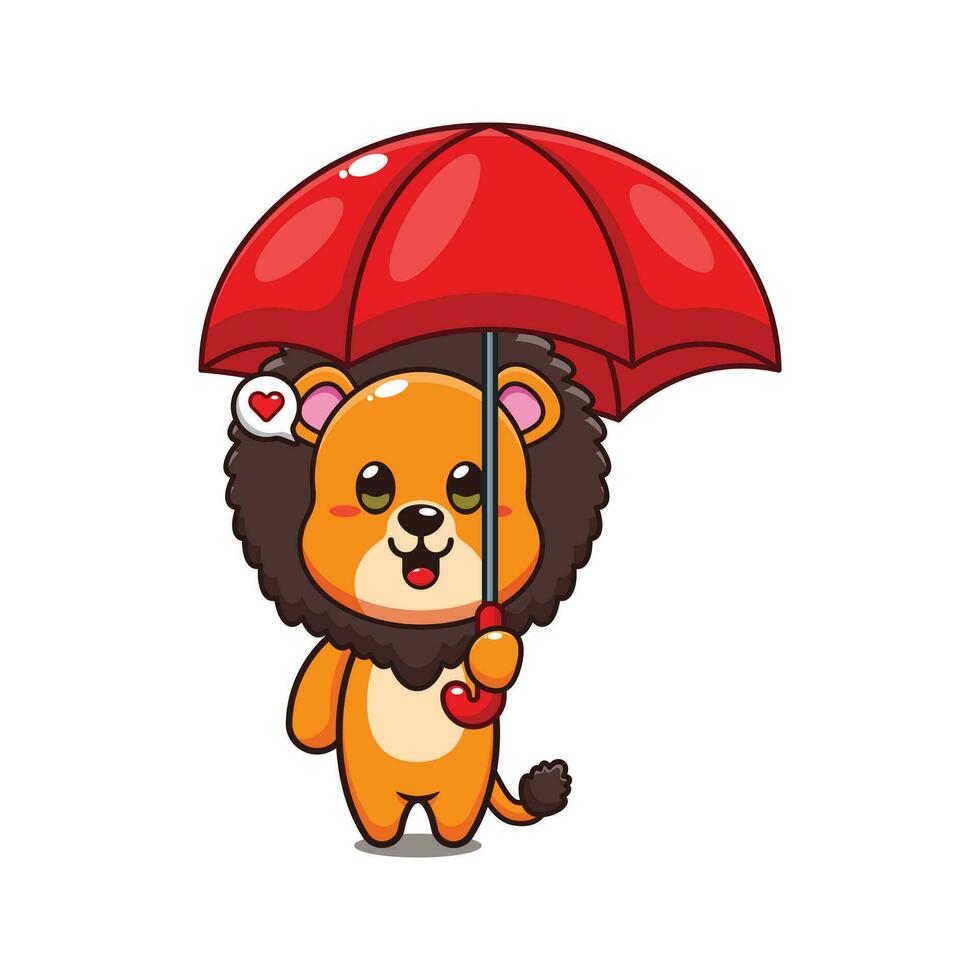 mignonne Lion en portant parapluie dessin animé vecteur illustration.