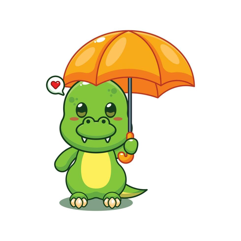 dino en portant parapluie dessin animé vecteur illustration.