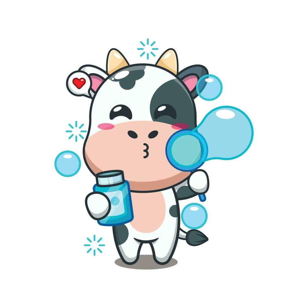 vache soufflant bulles dessin animé vecteur illustration.