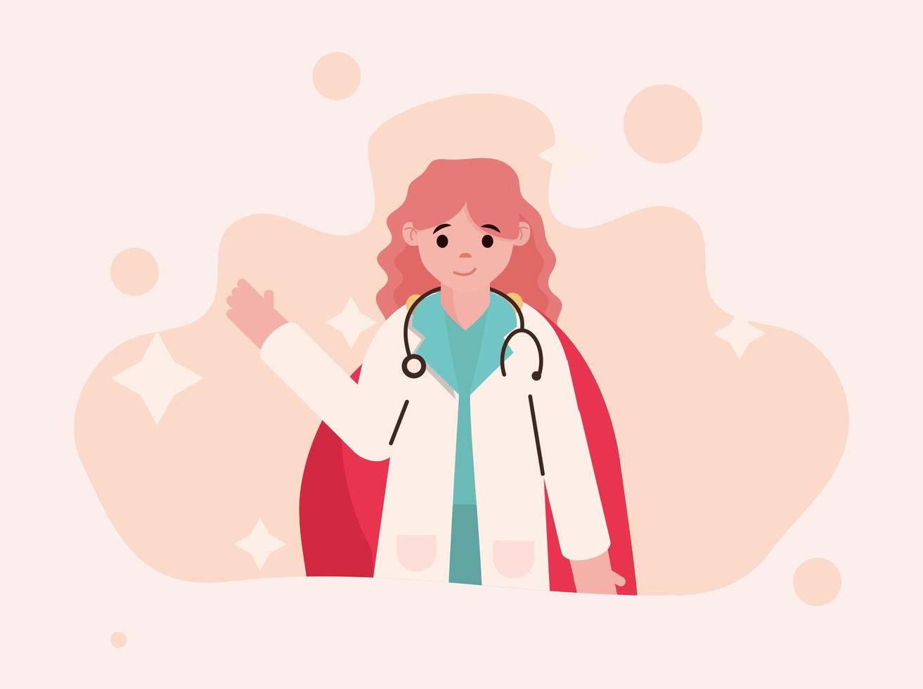 médecin héros femme médecin avec stéthoscope et cape rouge vecteur