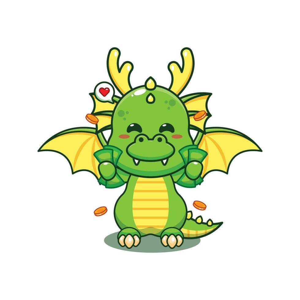 dragon en portant argent dessin animé vecteur illustration.