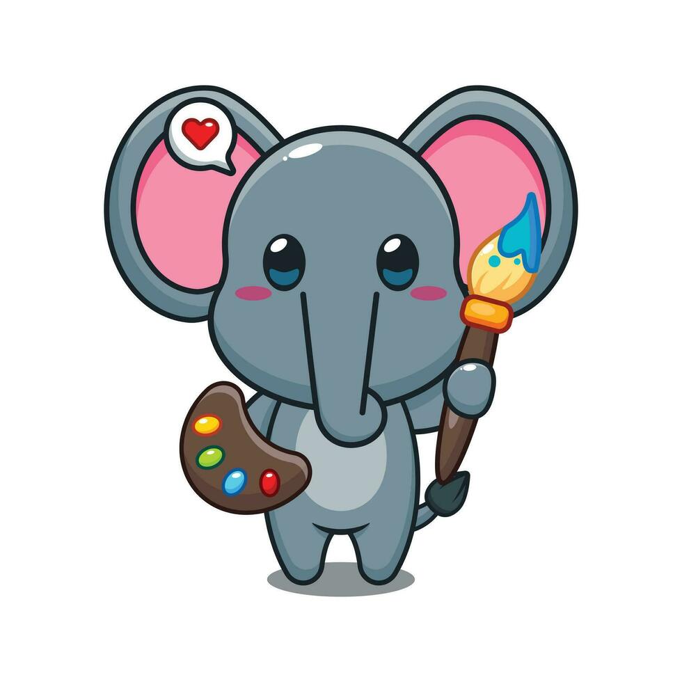 mignonne l'éléphant peintre dessin animé vecteur illustration.