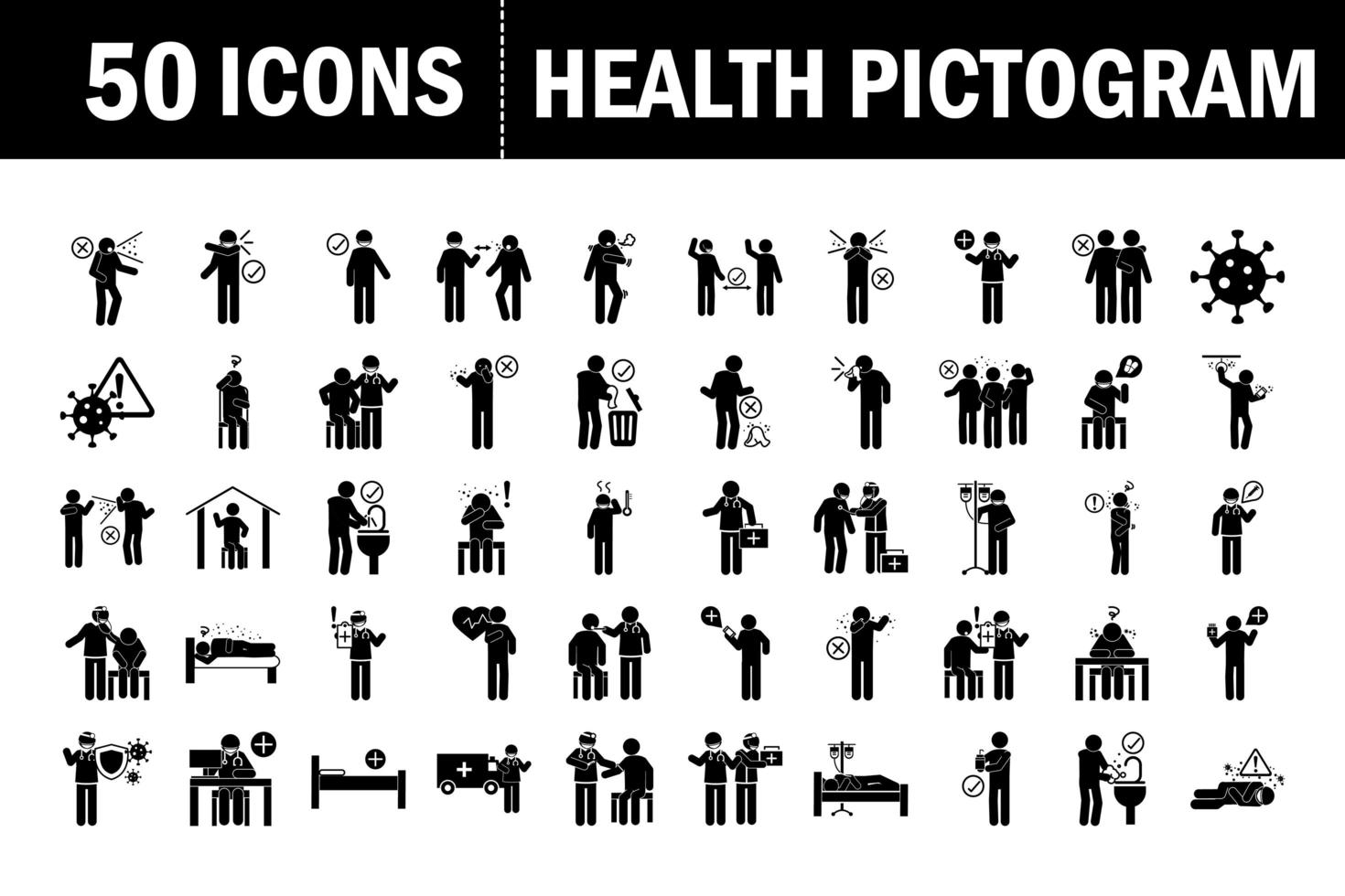 coronavirus covid 19 santé pictogramme prévention symptômes icônes médicales définir l'icône de style silhouette vecteur