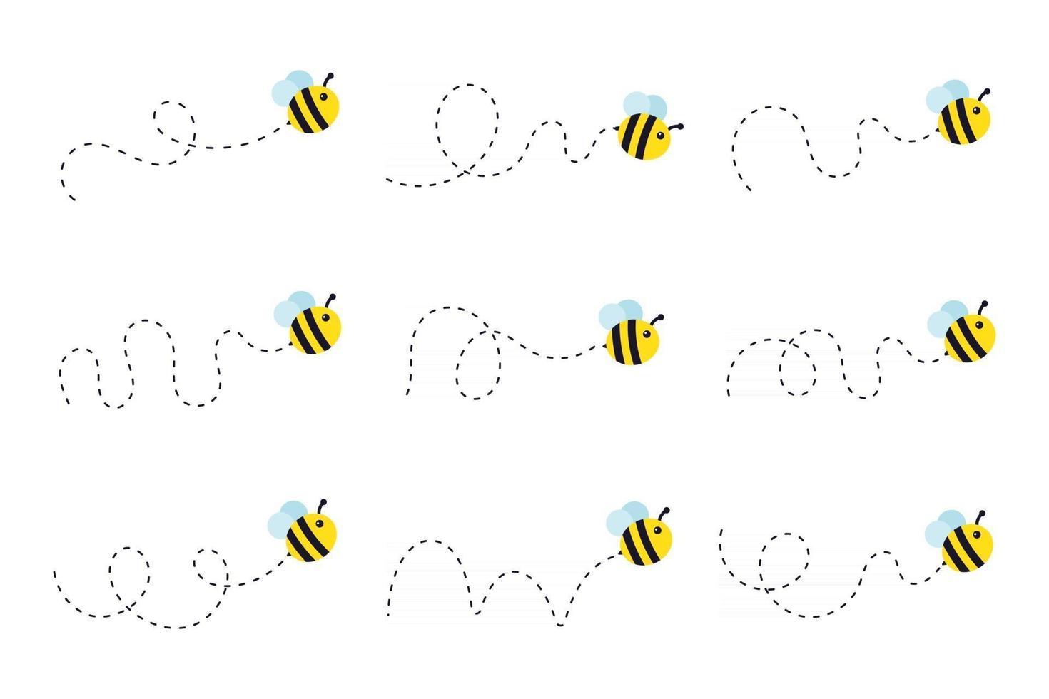 trajectoire de vol d'une abeille volant en pointillé la trajectoire de vol d'une abeille vers le miel vecteur