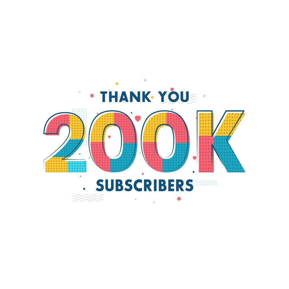 merci 200k abonnés carte de voeux de célébration pour 200000 abonnés sociaux vecteur