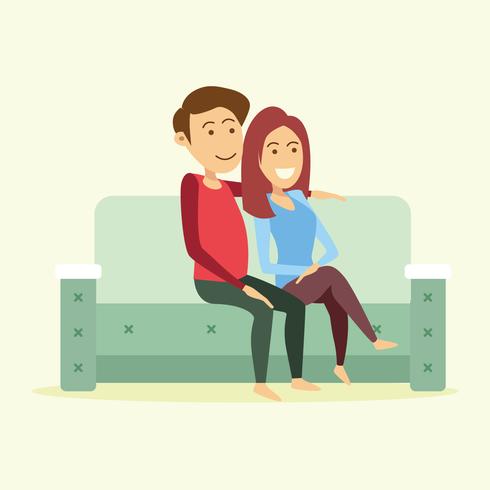 Illustration d'un couple sur le canapé vecteur
