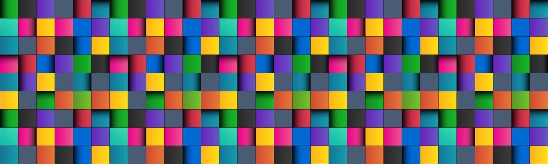 En-tête abstrait carré coloré avec des lignes noires carré de couleur avec des ombres illustration vectorielle de bannière de mosaïque de pixels vecteur