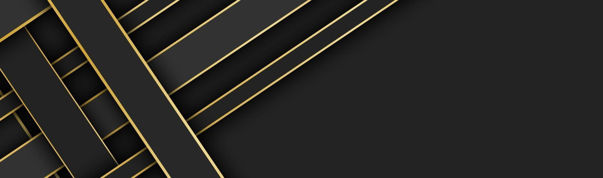 rayures noires et dorées superposées vecteur bannière de matériau géométrique d'en-tête avec un espace vide pour votre logo conception de site Web abstrait sombre