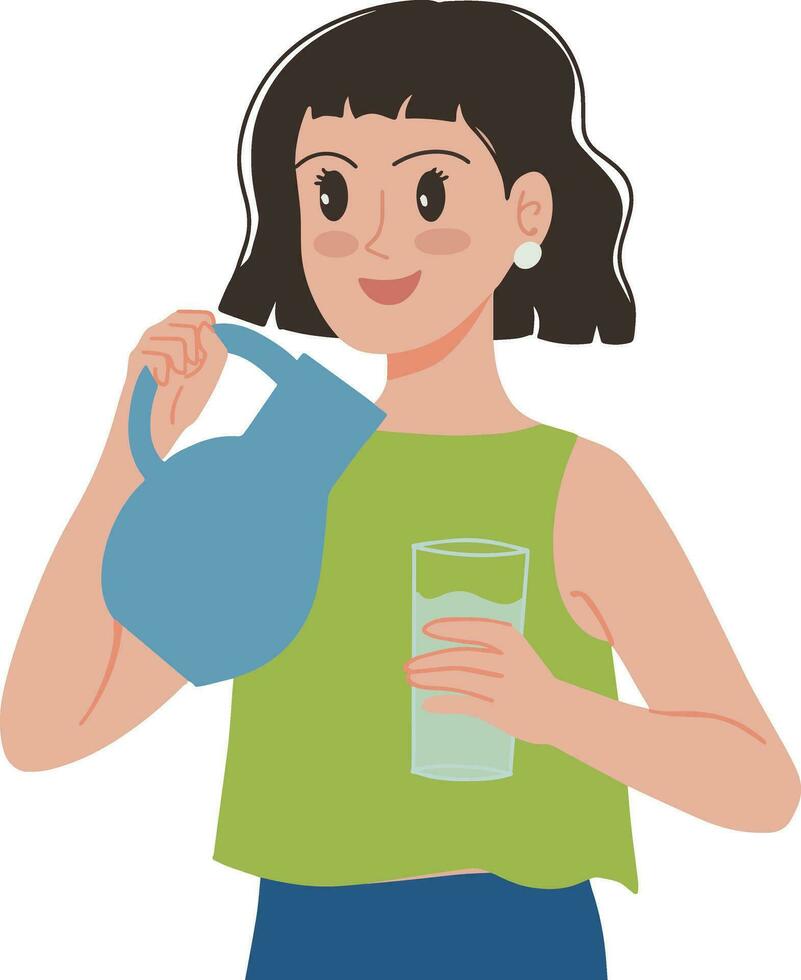 portrait de Jeune femme verser l'eau dans une verre illustrationportrait de Jeune femme verser l'eau dans une verre illustration vecteur