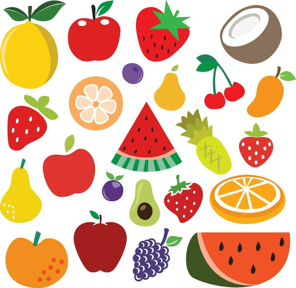 des fruits et baies Icônes ensemble. vecteur illustration dans plat style.