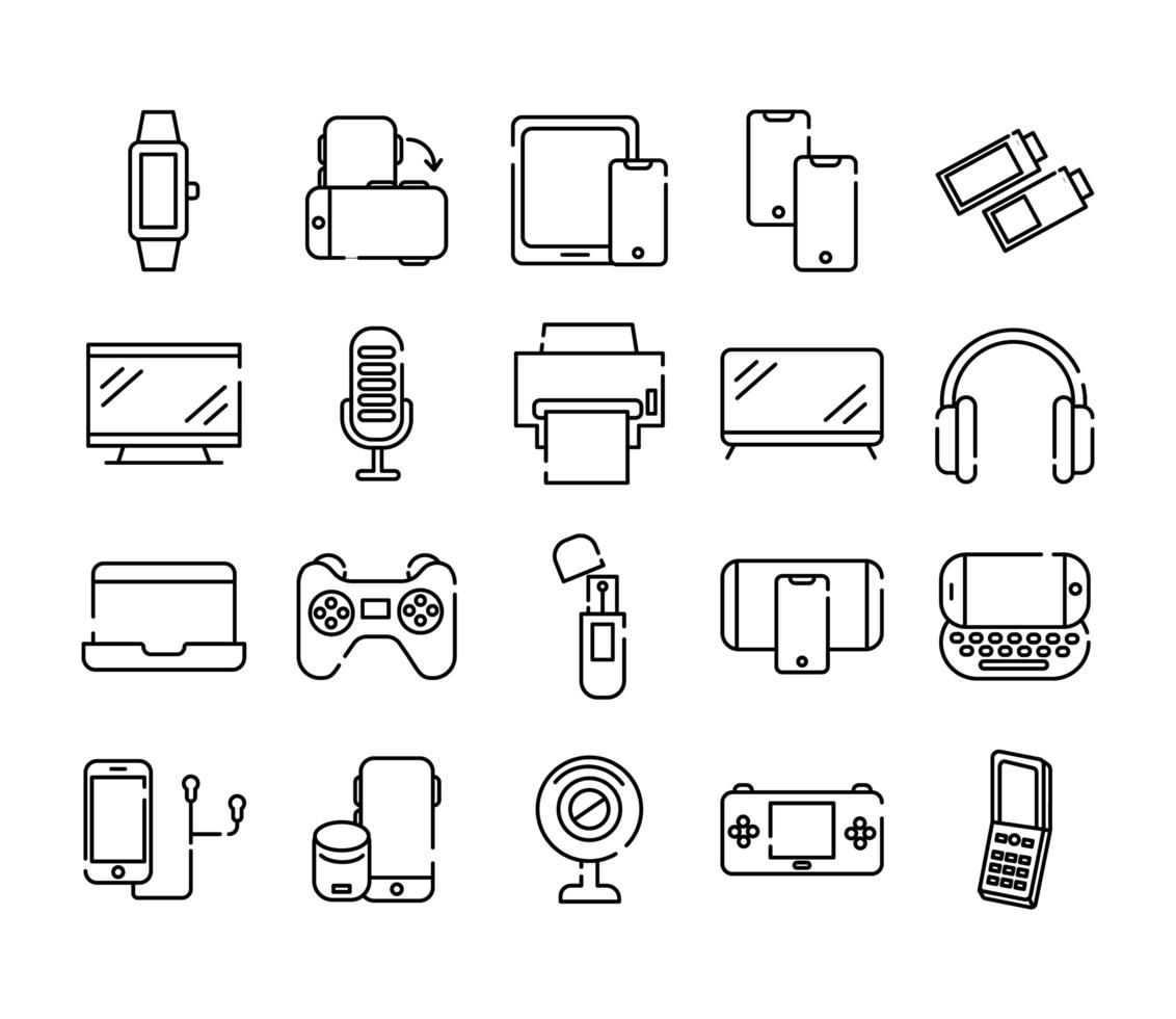 lot de vingt appareils électroniques mis icônes de collection vecteur