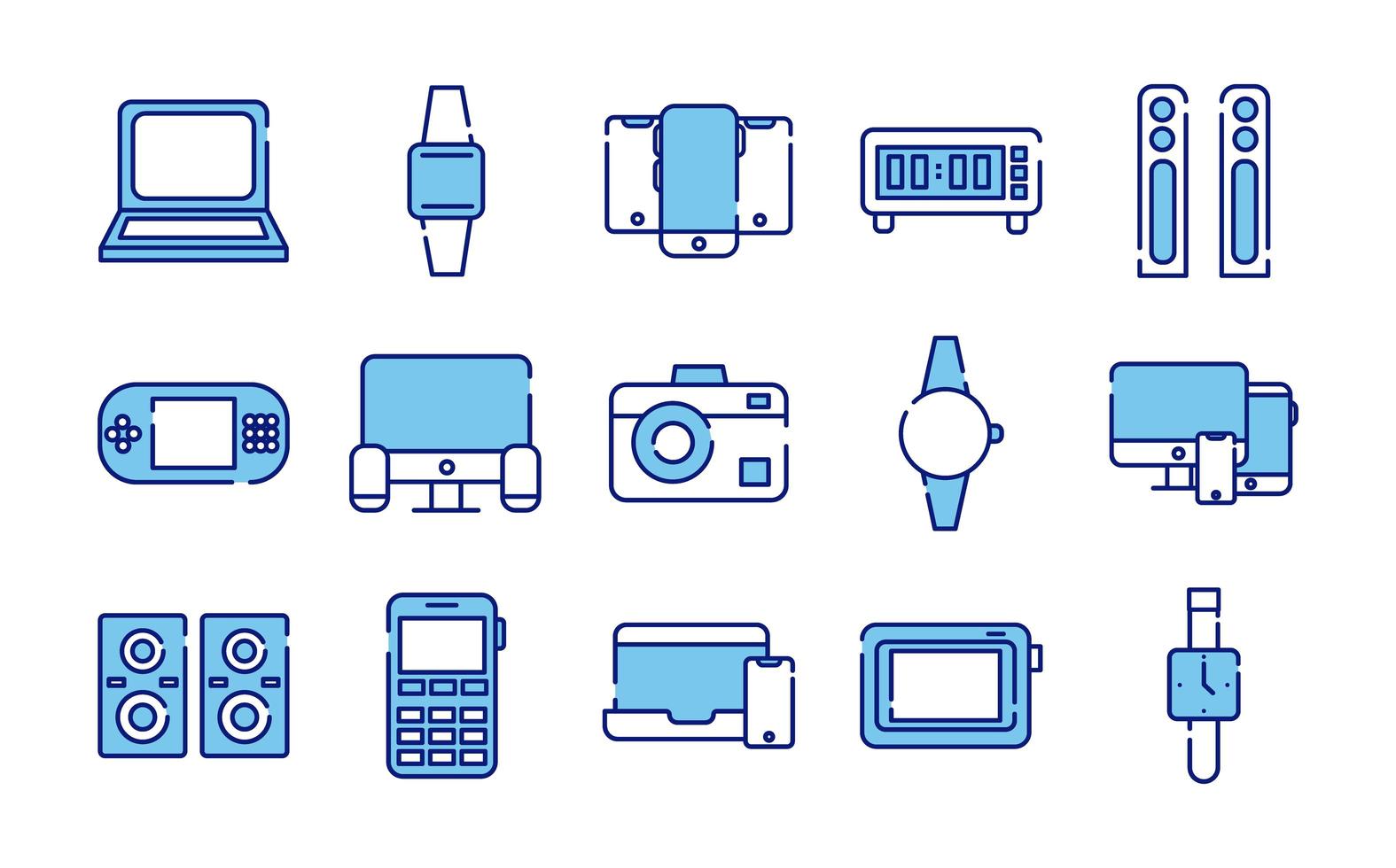 ensemble de quinze appareils électroniques mis icônes vecteur