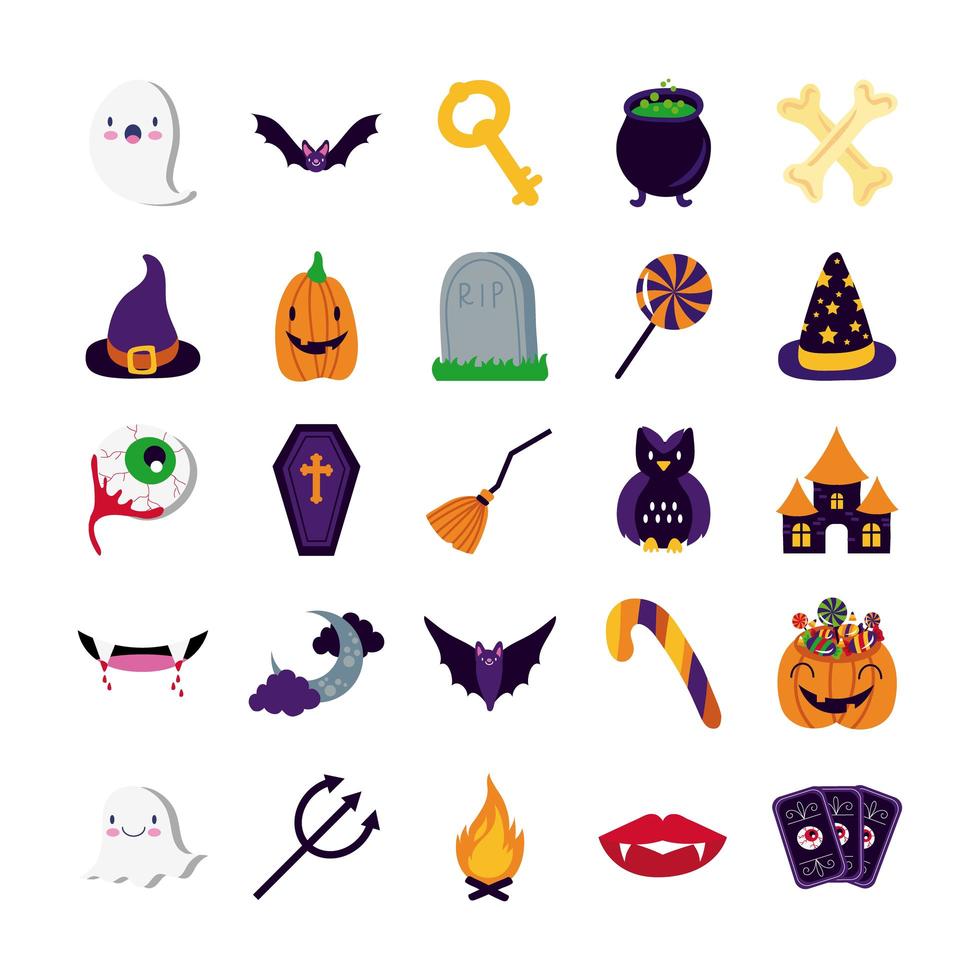 lot de vingt-cinq icônes de collection halloween set vecteur