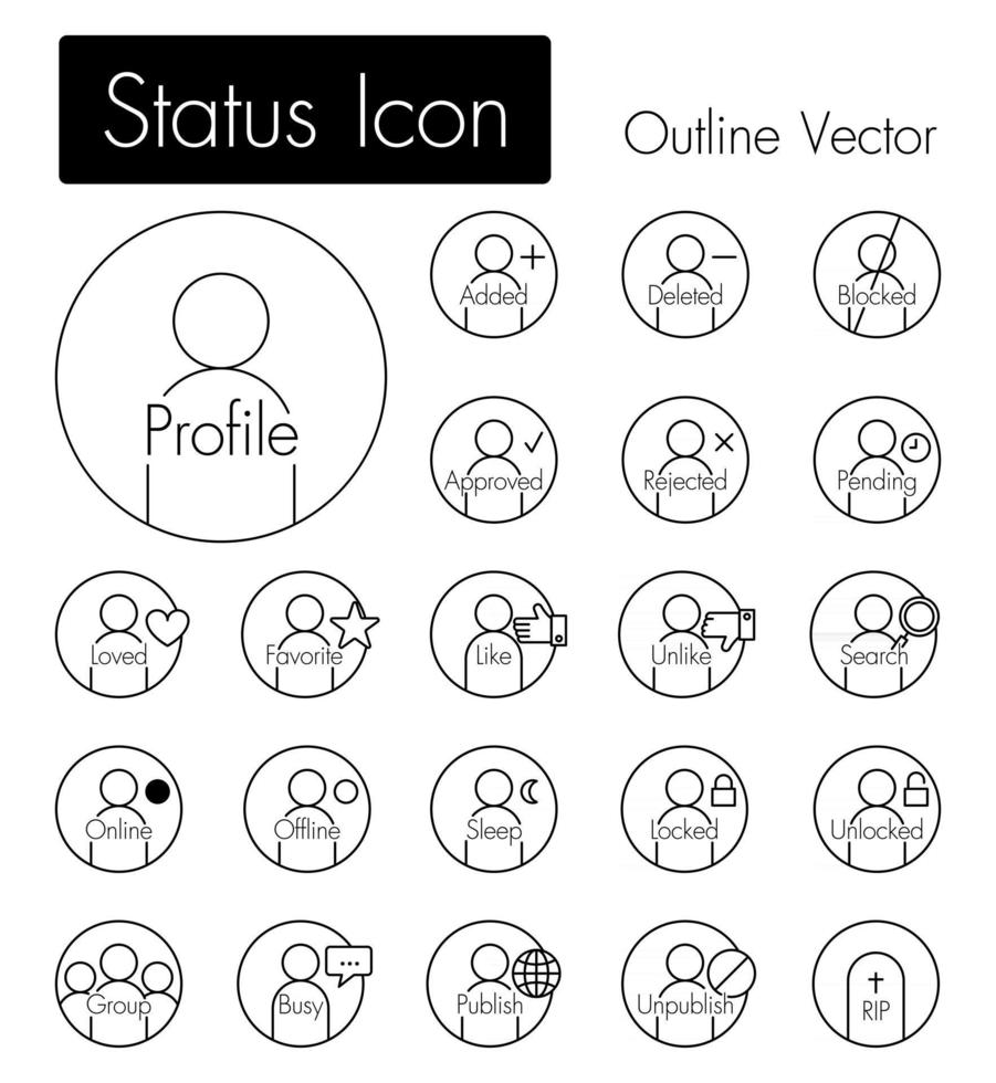 icône de statut icône de personne avec de nombreux statuts et texte vecteur