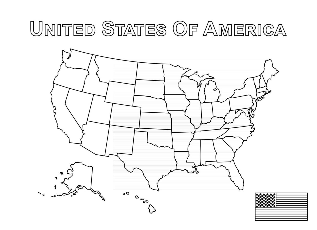 vecteur de la carte des états-unis et du style de contour du drapeau américain