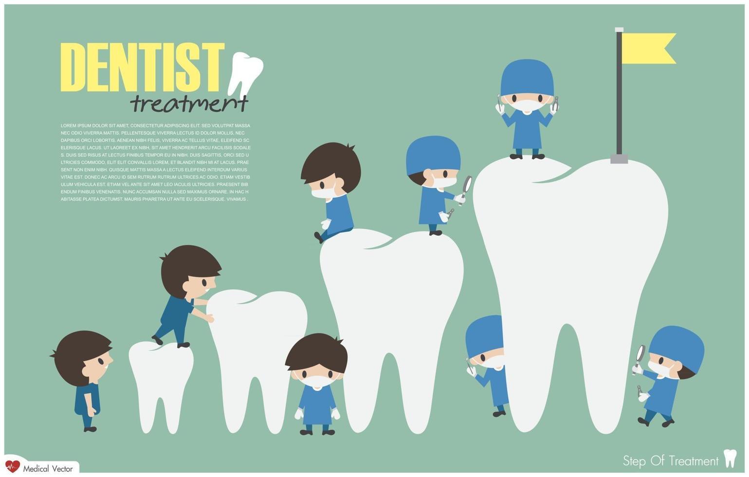 les dentistes grimpent au sommet du succès des dents et tentent un design plat de vecteur de concept