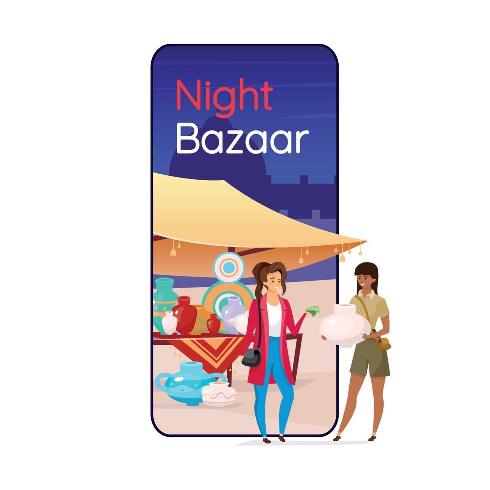 écran d'application de vecteur de smartphone dessin animé bazar de nuit