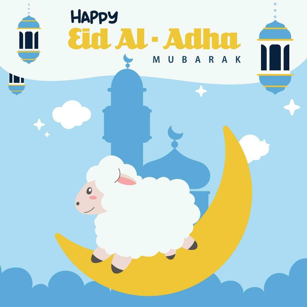 saint eid Al adha mubarak mignonne bannière dessin animé griffonnage. islamique et arabe salutation prospectus pour musulman communauté Festival graphique impression vecteur