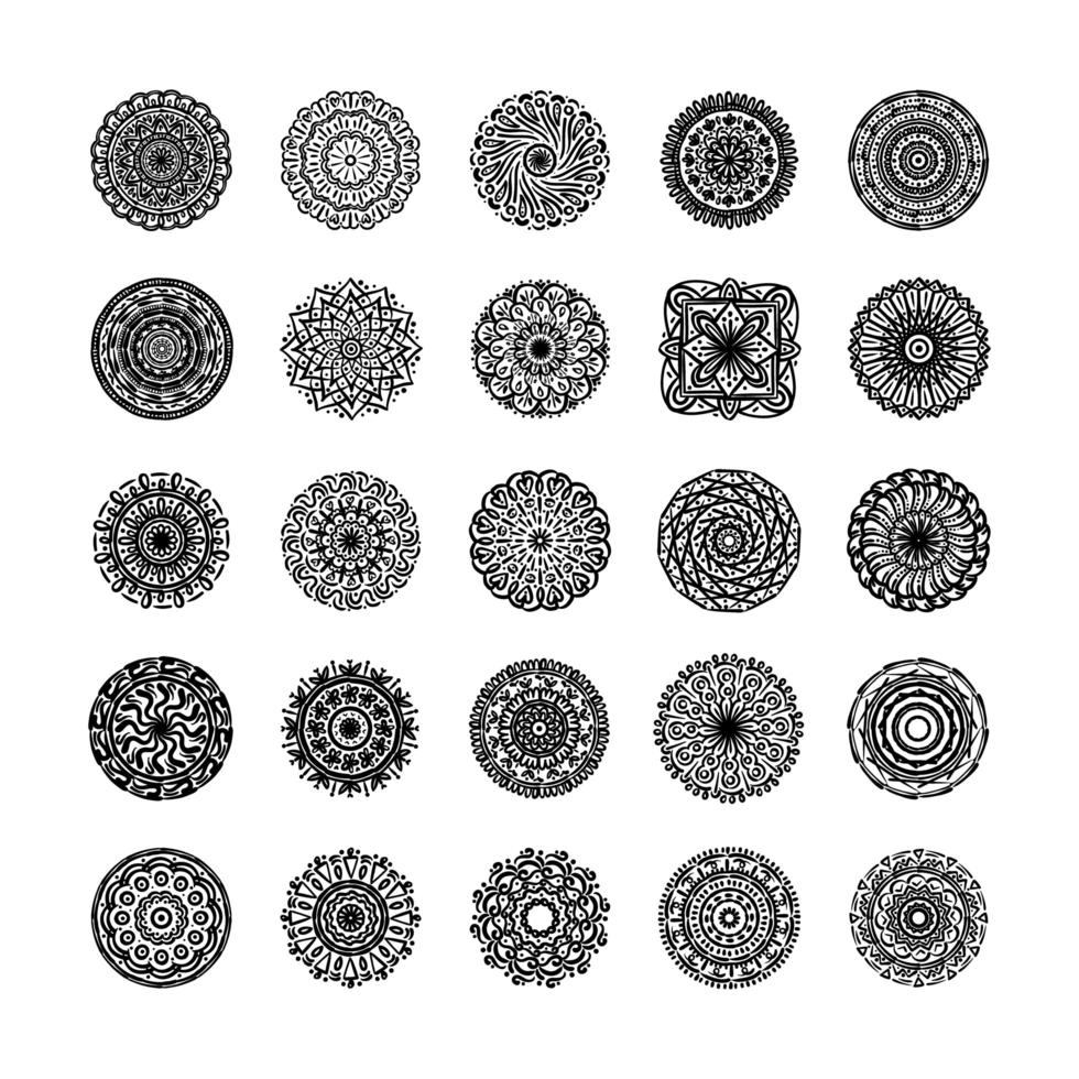 lot de vingt-cinq mandalas set icons vecteur