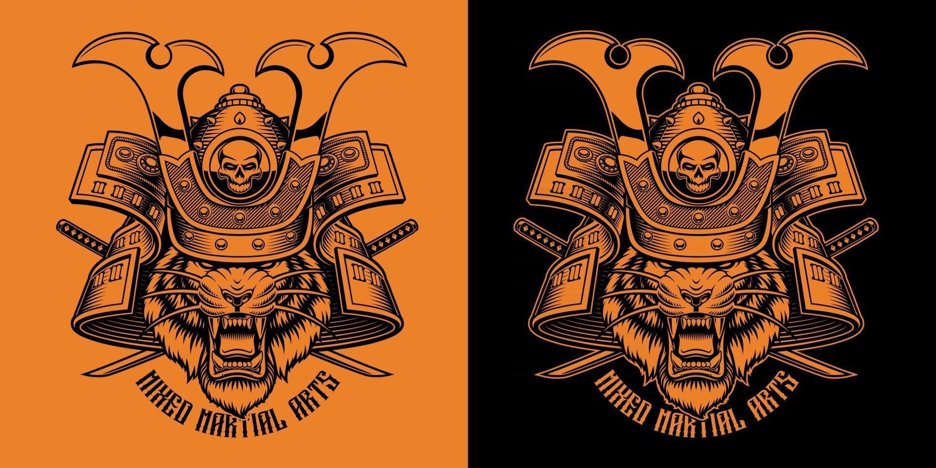illustration vectorielle noir et orange de samouraï tigre vecteur