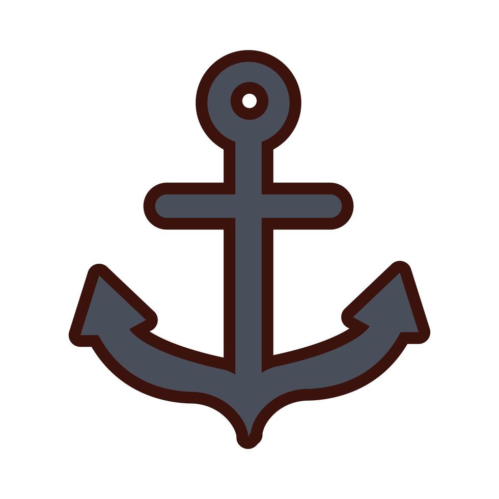 ligne maritime d'ancre et icône de remplissage vecteur