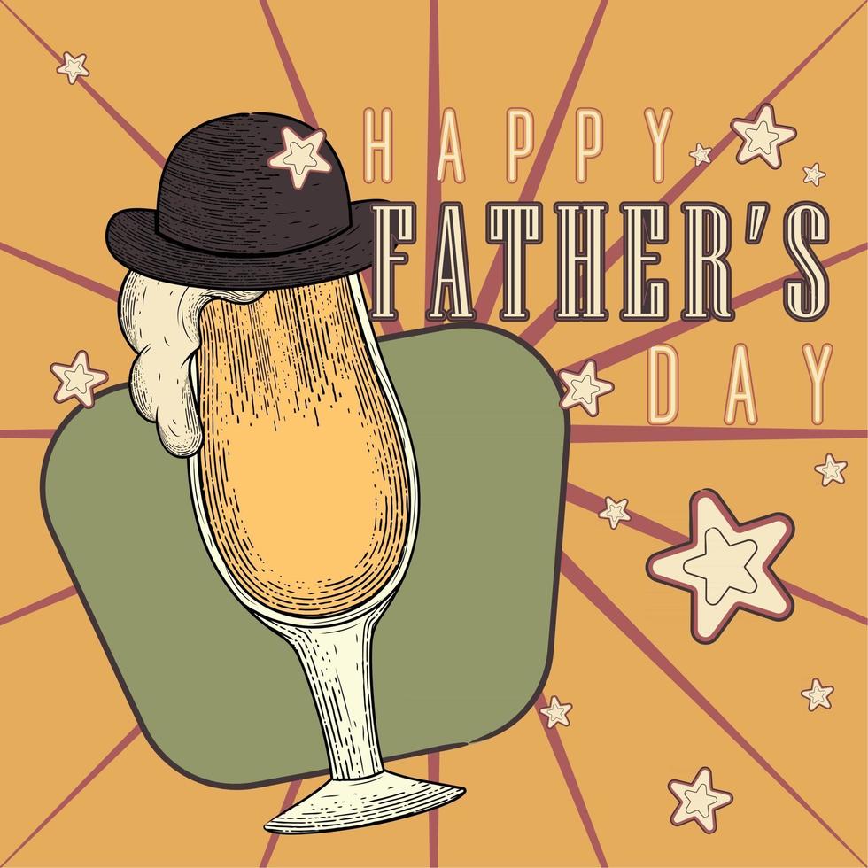affiche vintage de la fête des pères avec un verre à bière avec un chapeau vecteur