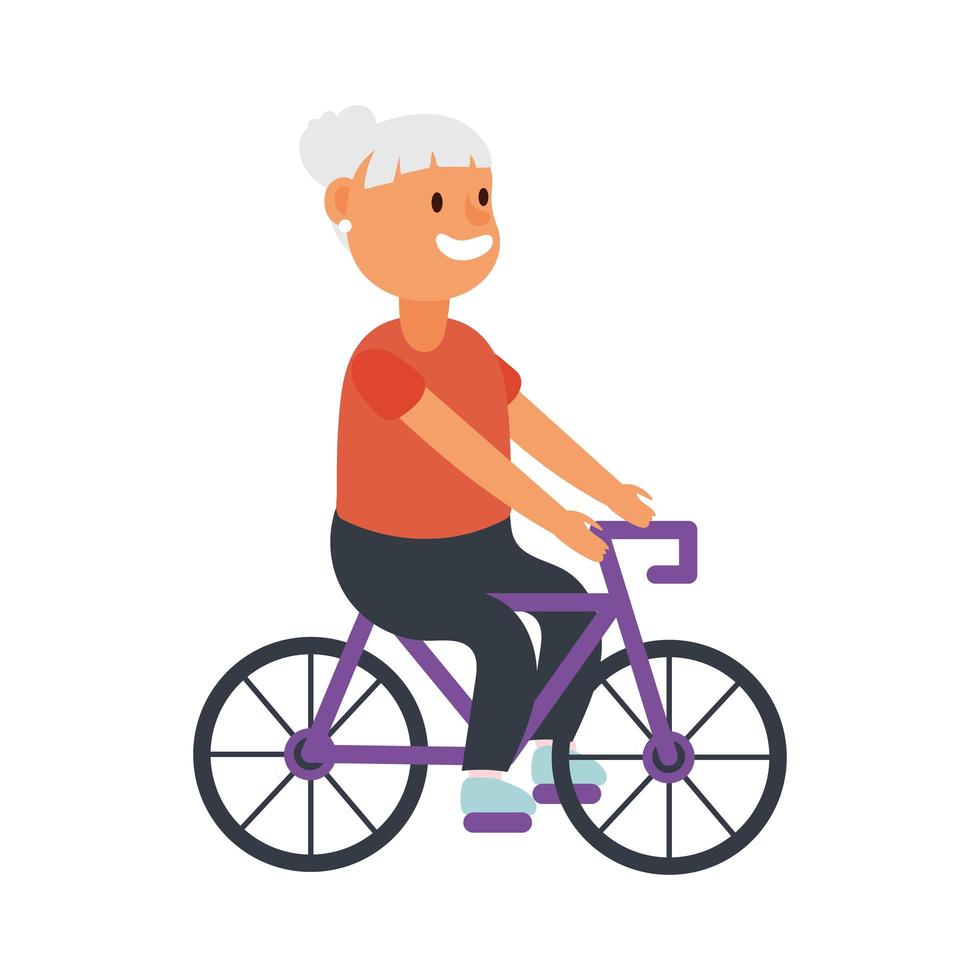 personnage d'avatar de vélo de vieille femme vecteur