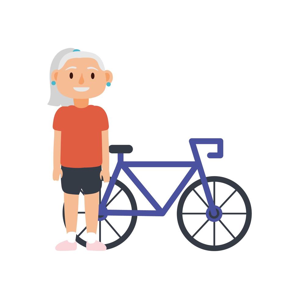 personnage d'avatar de vélo de vieille femme vecteur