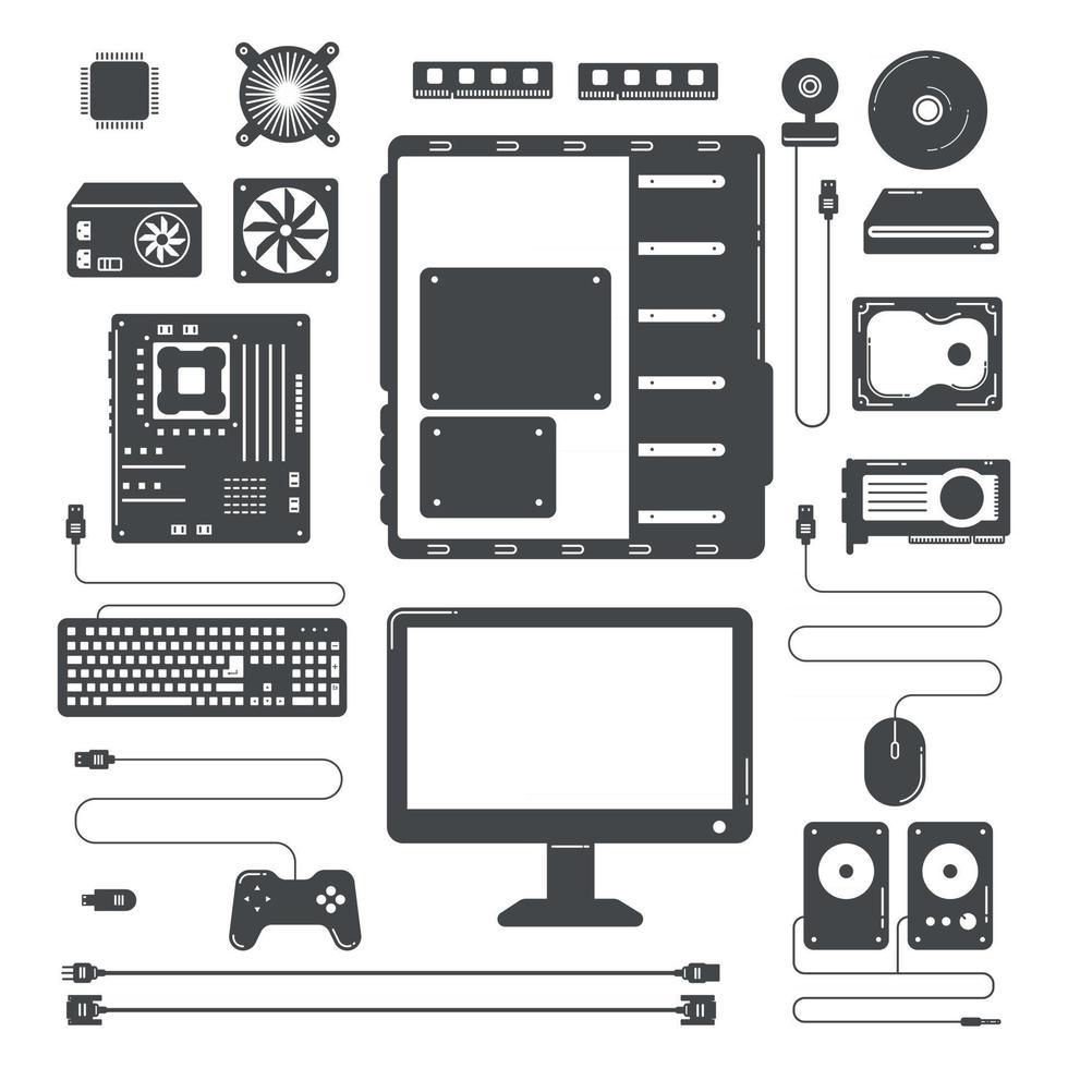 matériel informatique, pièces, icône, signe, vecteur, illustration vecteur