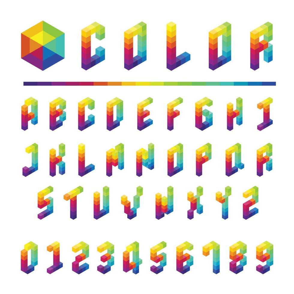 Type de police de l'alphabet illustration vectorielle de style boîte colorée vecteur