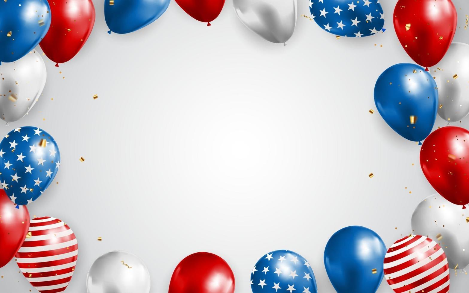 abstrait vide usa vacances fond de fête avec des ballons en couleur du drapeau américain. peut être utilisé comme affiche ou carte de voeux. vecteur