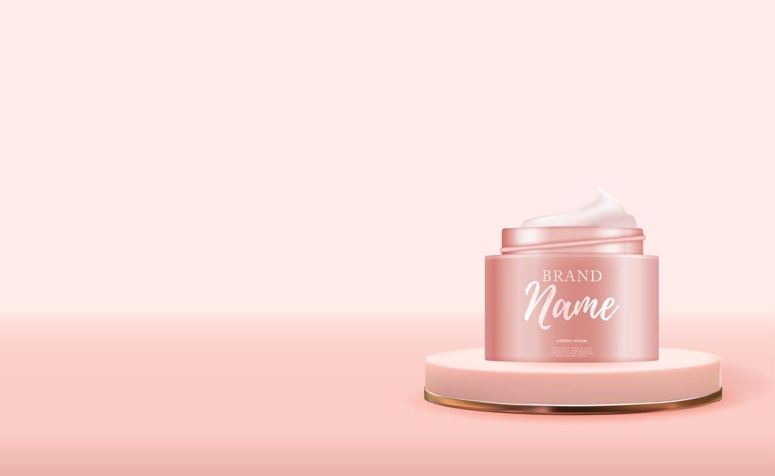 Produit cosmétique de beauté naturelle 3D réaliste pour les soins du visage ou du corps sur fond de bokeh brillant. modèle de conception de produits cosmétiques de mode pour les publicités, les prospectus ou les arrière-plans de magazines. vecteur