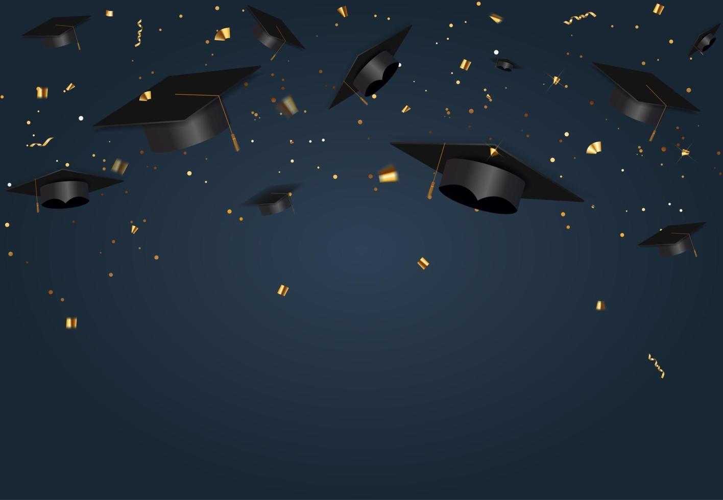 affiche de classe de remise des diplômes avec casquette de remise des diplômes et confettis vecteur