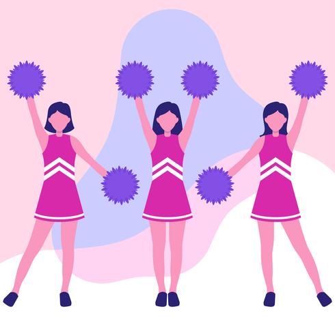 Pom-pom girl, filles, en action, dessin animé, personnage, illustration vecteur