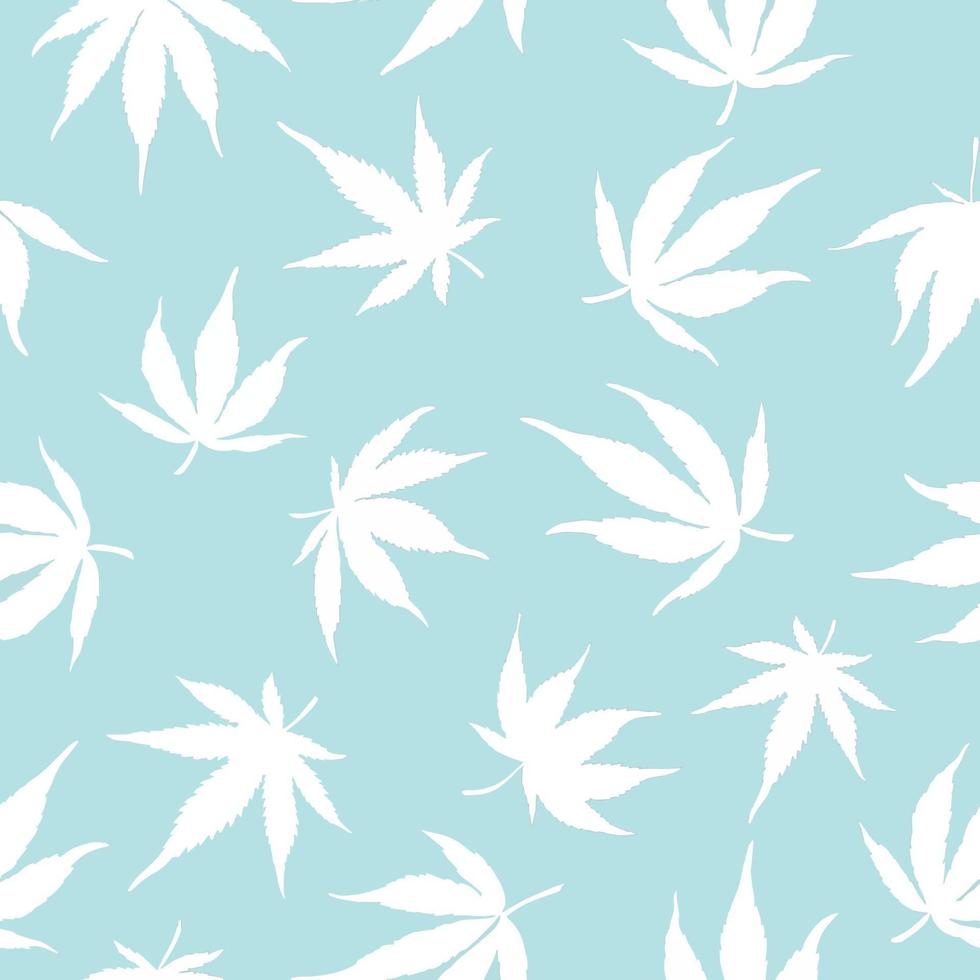 modèle sans couture de feuilles de cannabis sur fond bleu. feuilles de chanvre blanc sur fond bleu. illustration vectorielle. cannabis vecteur