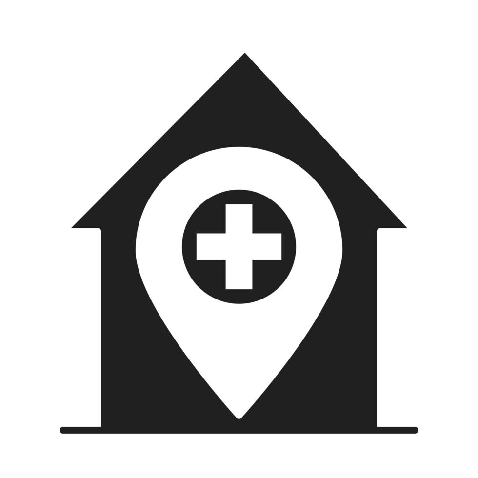 icône de style de silhouette de pictogramme d'hôpital de soins de santé de maison médicale vecteur