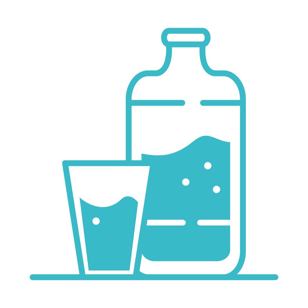 bouteille d'eau et tasse nature liquide icône de style silhouette bleu vecteur