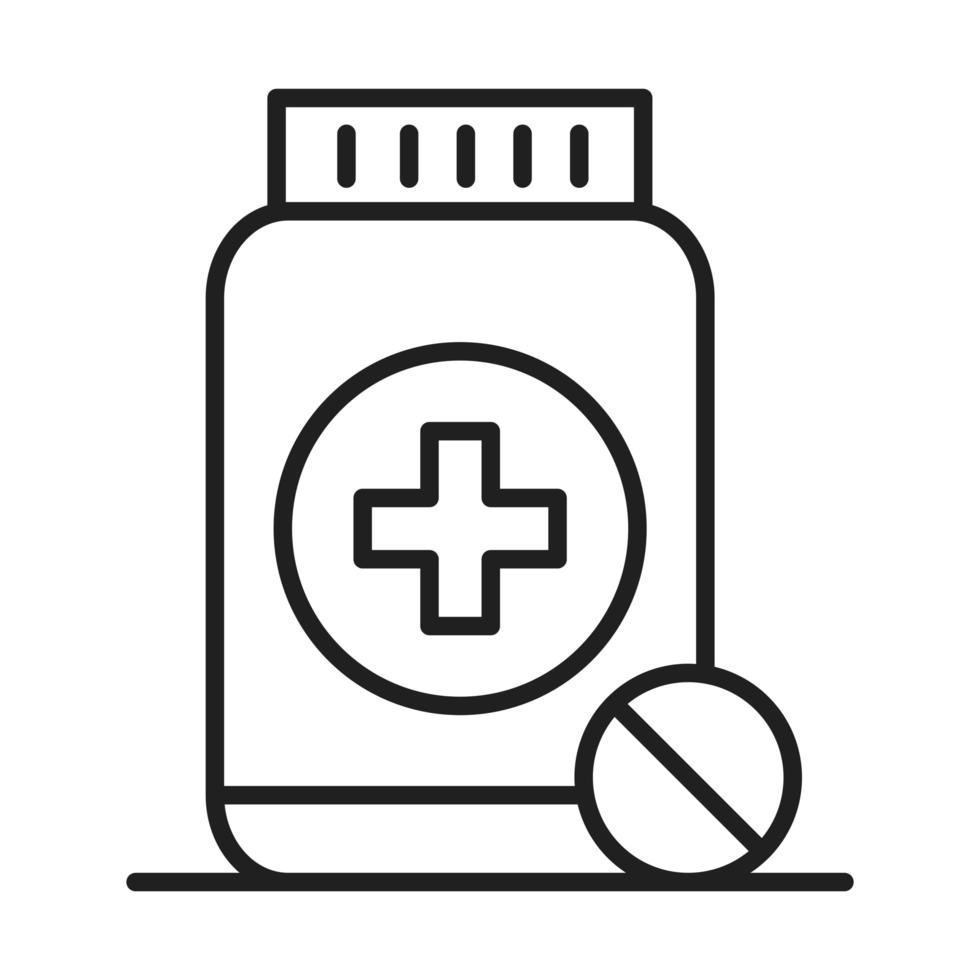 icône de style de ligne de pictogramme médical et hospitalier de soins de santé de bouteille de médicament de prescription vecteur