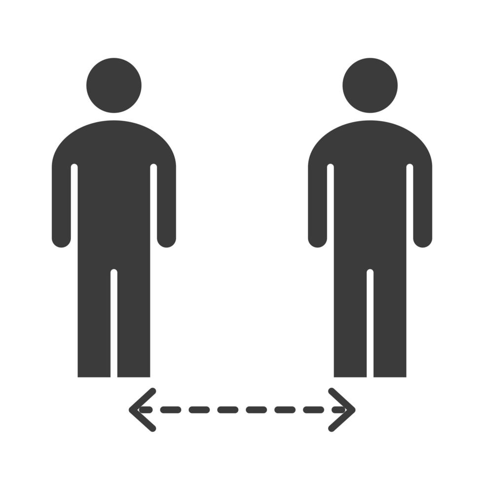 covid 19 personnes à distance sociale du coronavirus gardant la distance pour l'épidémie de risque d'infection propagation icône de style silhouette vecteur