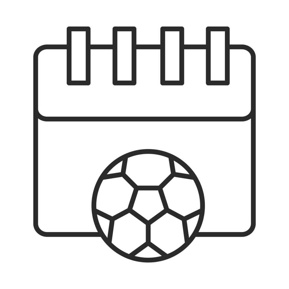 rappel de date de calendrier de match de football avec l'icône de style de ligne de tournoi de sports récréatifs de la ligue de balle vecteur