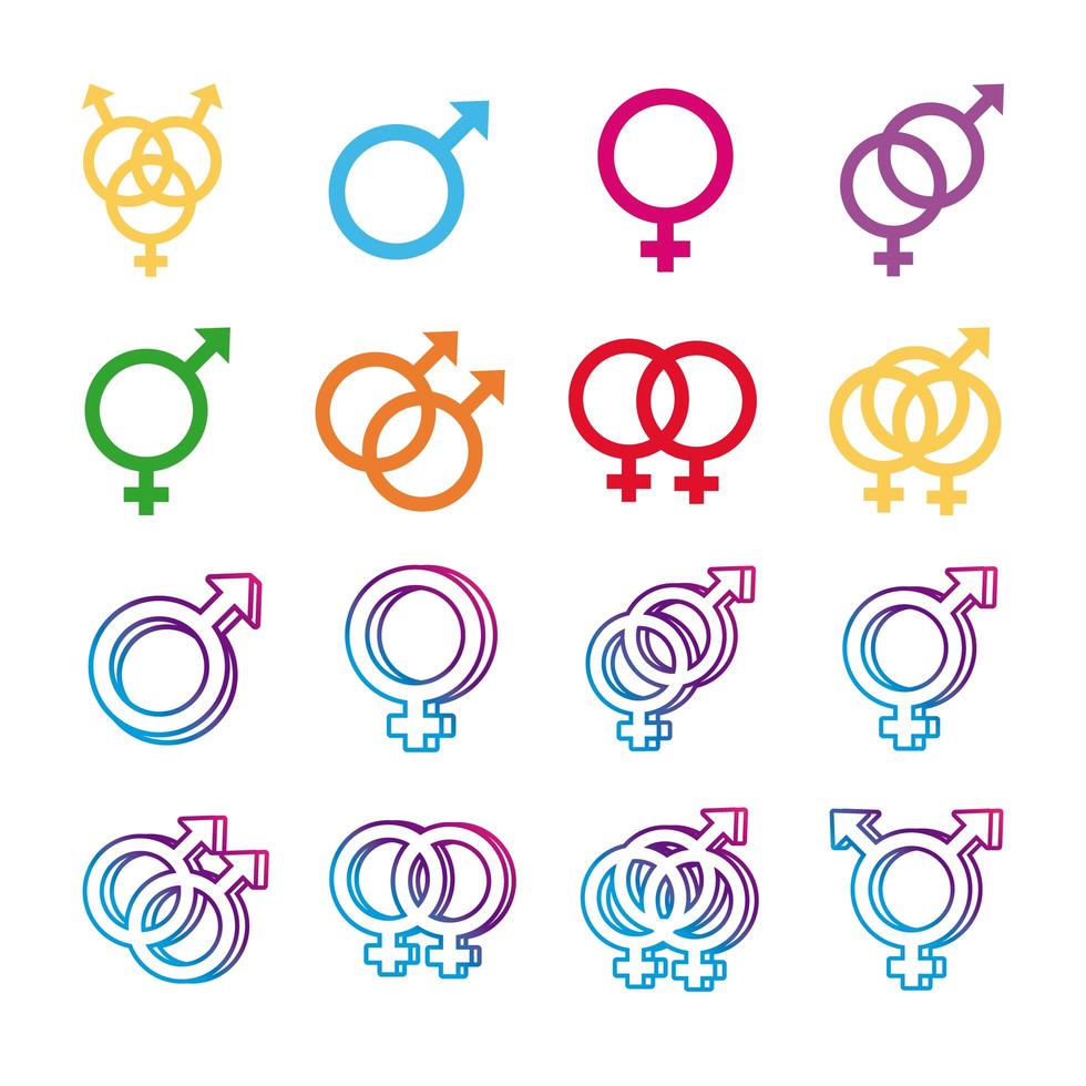 paquet de symboles de genre d'icônes de style multi d'orientation sexuelle vecteur